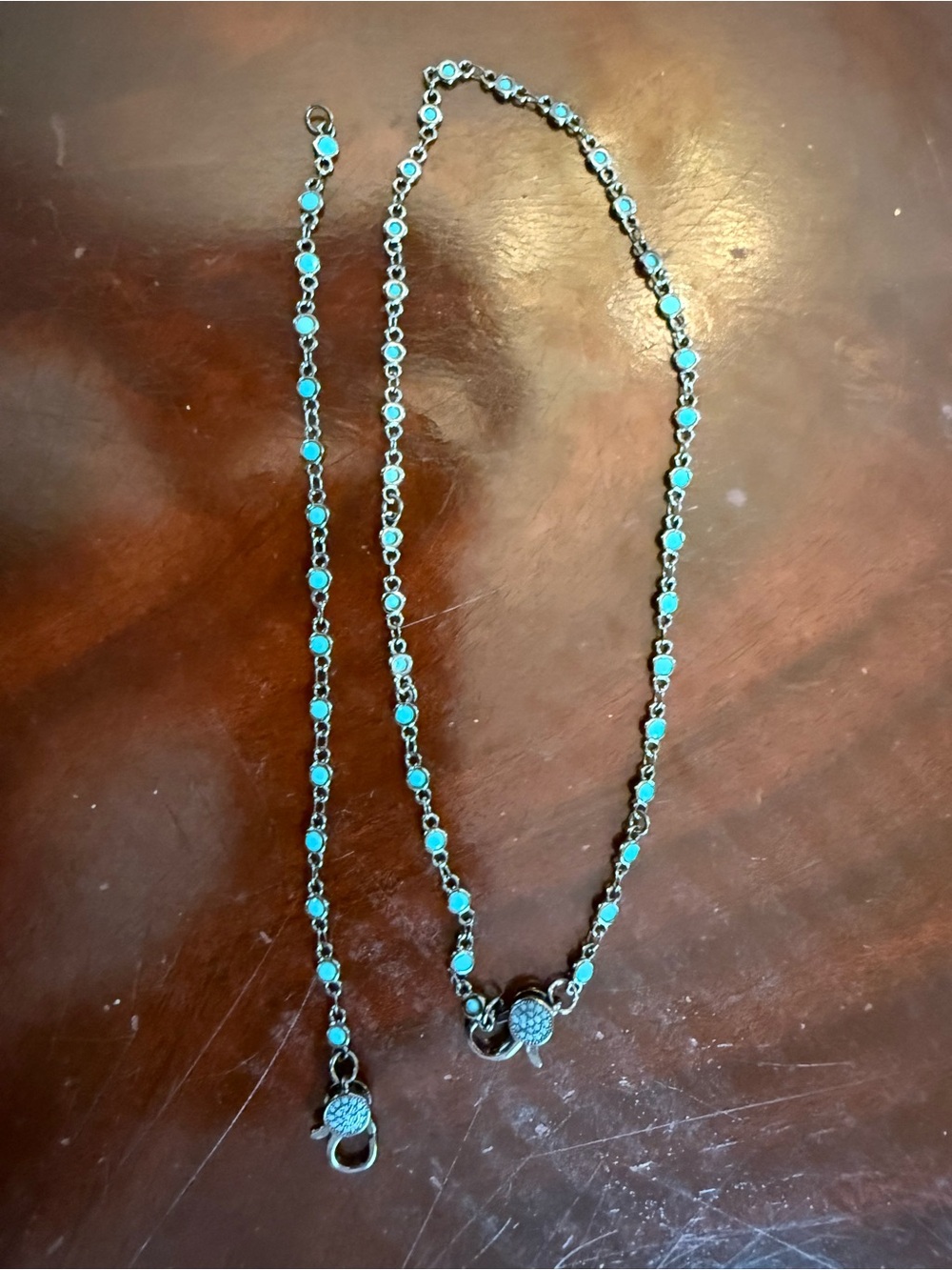 Adina Eden Set-Turquoise and Silver Beaded Chain Necklace and Bracelet